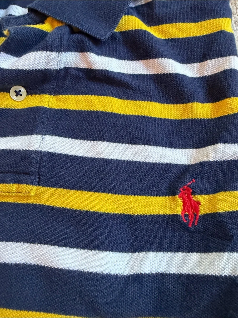 New! Polo by Ralph Lauren Navy, Yellow & White Striped Polo LARGE $110.00